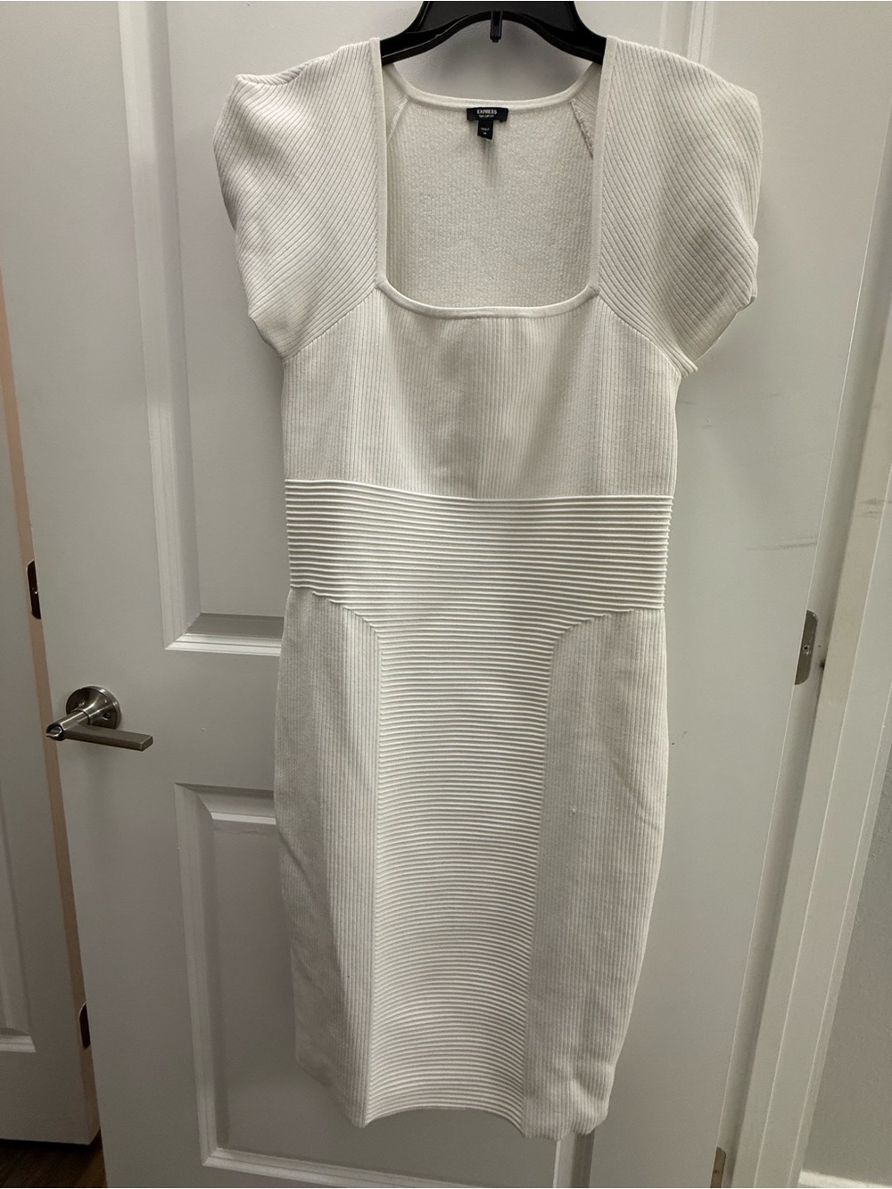Express White Textured Knit Midi Dress